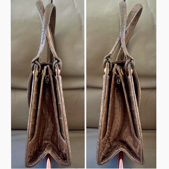 Certified Authentic Vintage Gucci Brown Croco Patent Leather Flap Bag, COA - Picture 3 of 14